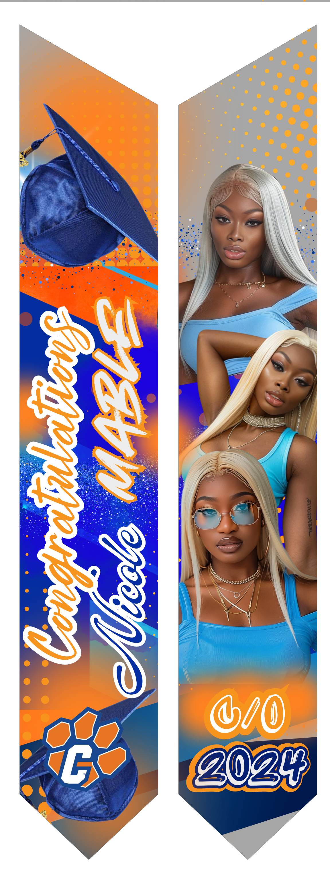 Single Orange and Blue Editable Digital Stole Design