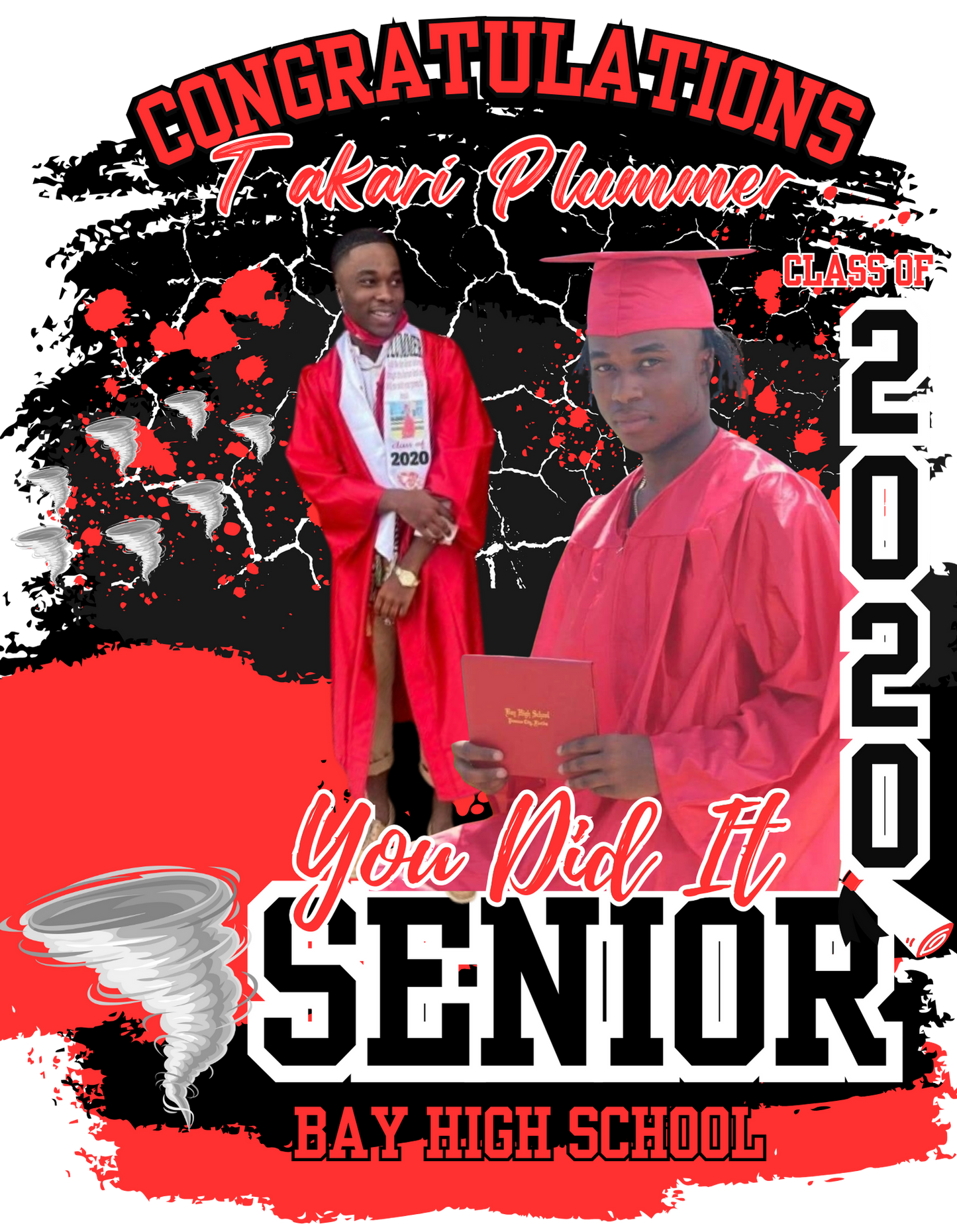Single Red, and Black Congratulations, You Did It Graduation Editable Digital Design